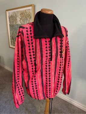 Gotcha Neon Pink Geometric Windbreaker Pullover Jacket 90s Surf Skate Retro M/L